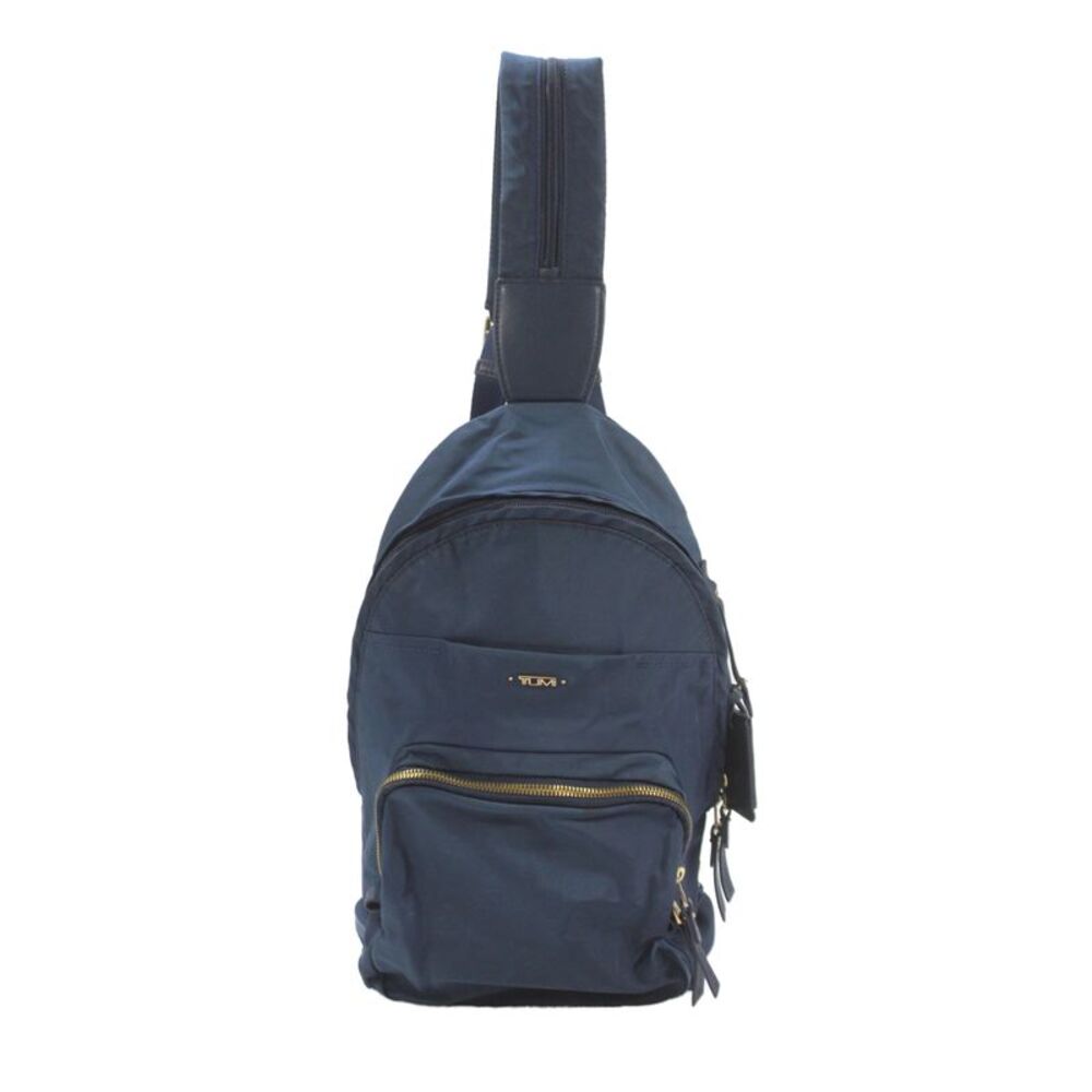 Tumi Womens Gold Tone Single Strap Back Pack Shoulder Handbag Navy Blue
